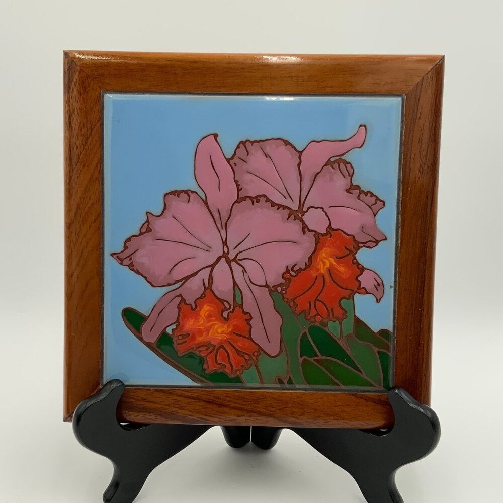 KALA KOA Tiles of Hawaii Hand Painted Hibiscus Framed Art Tile - Jeffrey Chee